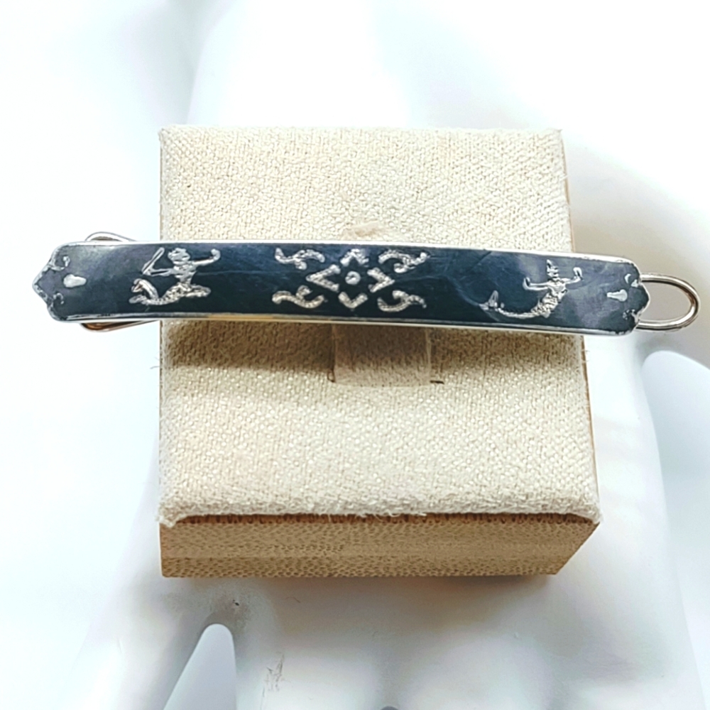 Vintage Sterling Silver Siam Niello Hair Barette - Picture 1 of 10